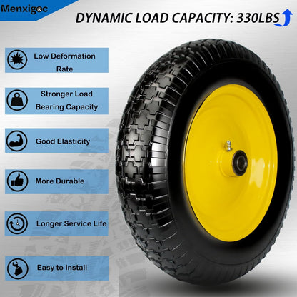 4.80/4.00-8 Tire, 14.5" Tire and Wheel Flat Free, 5/8" Bore Bearing with 3/4" Extra Bearings with 3" Centered Hub - Universal for 4.80-8 4.00-8 4.00-6 3.50/3.00-8 Wheelbarrow Tires