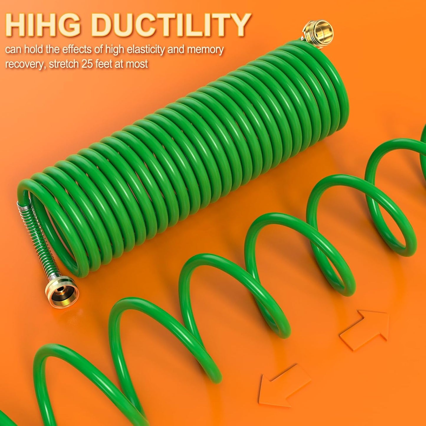 GASHER 25FT PU Recoil Garden Water Hose with 3/4"Inch Brass Fittings Retractable, Swivel Female for Boating, Pool & Spa, RV, Home and Garden（Green)