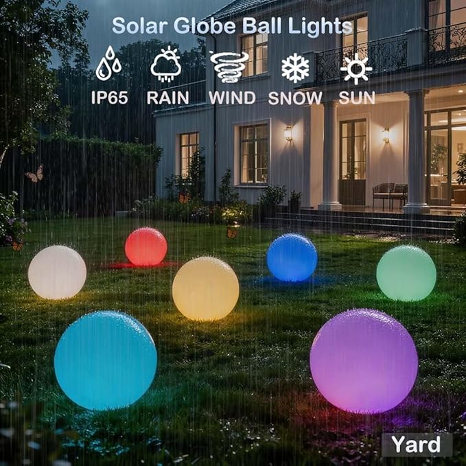 10-in Solar Globe Light Outdoor Waterproof, Dimmable Solar Balls for Garden w/Remote, Glowing Orb Light for Outside w/Ground Stake, Globe Floor Mood Lamp for Patio Yard Lawn Backyard Decor(16 Colors)