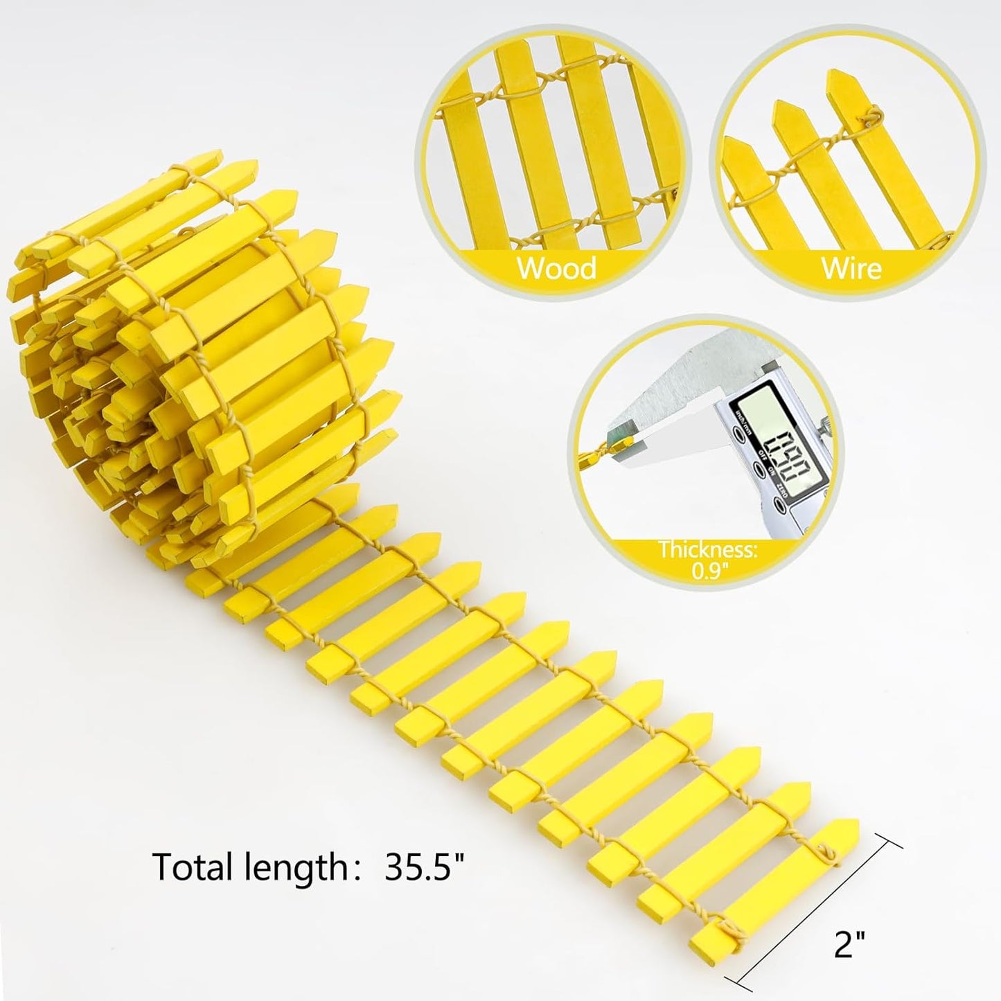 Mini Fairy Garden Fence, 35.5x2 Inch Cuttable Small Wood Picket Fence, DIY Miniature Accessories Decoration for Dollhouse, Crafts, Vegetable Platter, Cake(Yellow)