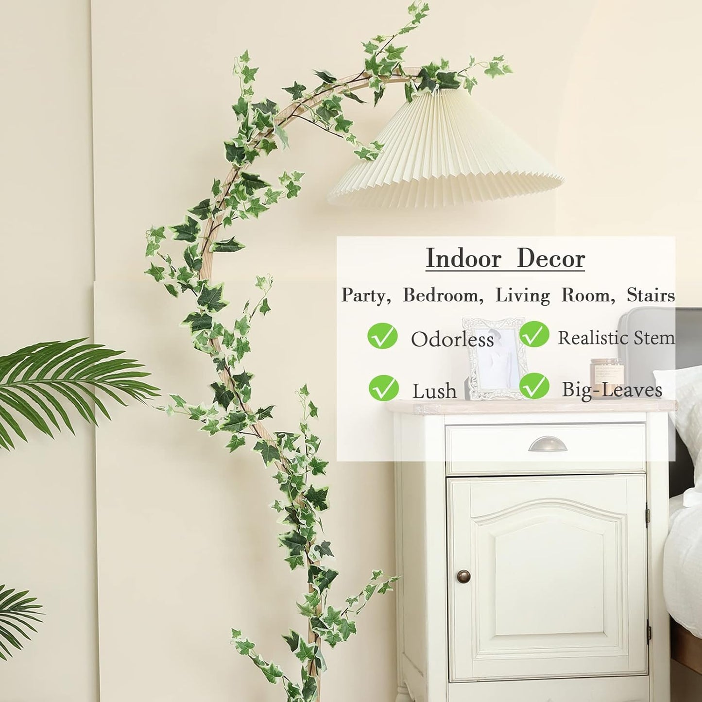 3 Strands Odorless Artificial Ivy Vines Kit, 71" Silk Ivy Garland with Green Leaves, Fake Hanging Plants Greenery Decoration for Bedroom, Windows, Walls, Wedding, Outdoor Decor