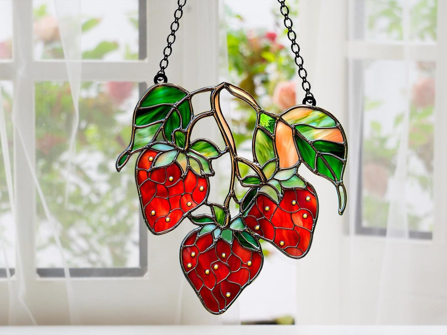 Stawbery Acrylic Window Hanging Stained Wall Decoration Lover Gift for Mom Grandma Or Special Occasions Sun Catchers Indoor Windown Suncatchers Windows Garden Decor