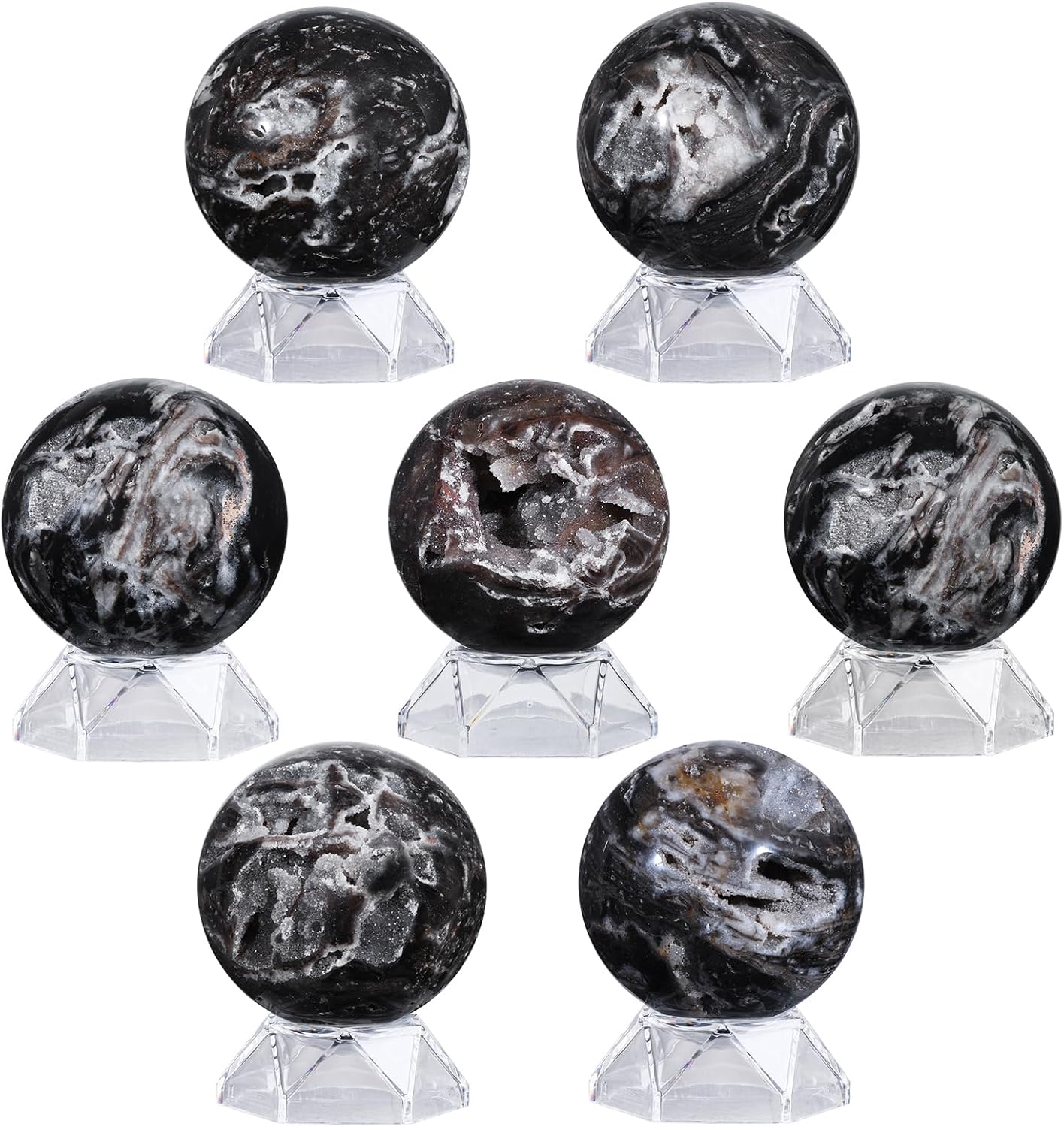 Natural Sphalerite Crystal Ball with Acrylic Display Base, 61-70mm Polished Stone Feng Shui Crystal Sphere Meditation Decoration for Home & Office