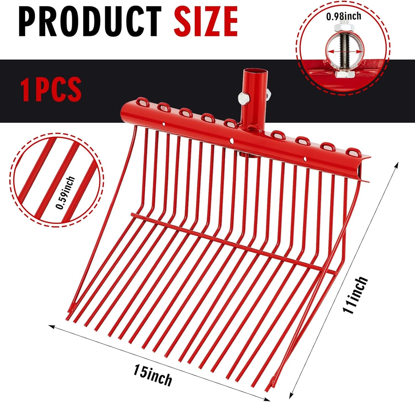 Tandefio 1 Pack Pitchfork Replacement Head Metal Horse Manure Rake Gardening Pitch Fork with Angled Tines for Horse Stall Poop Picking up(Red)