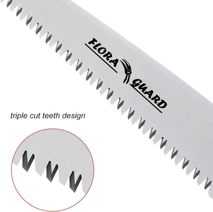 FLORA GUARD 7.7-Inch Folding Saw, Pruning Hand Saw with Triple-Cut Razor Teeth for Wood Cutting, Tree Trimming, and Camping