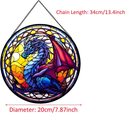 Celestial Dragon Suncatcher Stained Glass,Halloween Hanging Stained Glass for Windows,20cm/7.87inch Hand-Painted Suncatcher Garden Hangings Thanksgiving Fall Christmas Festival Gift