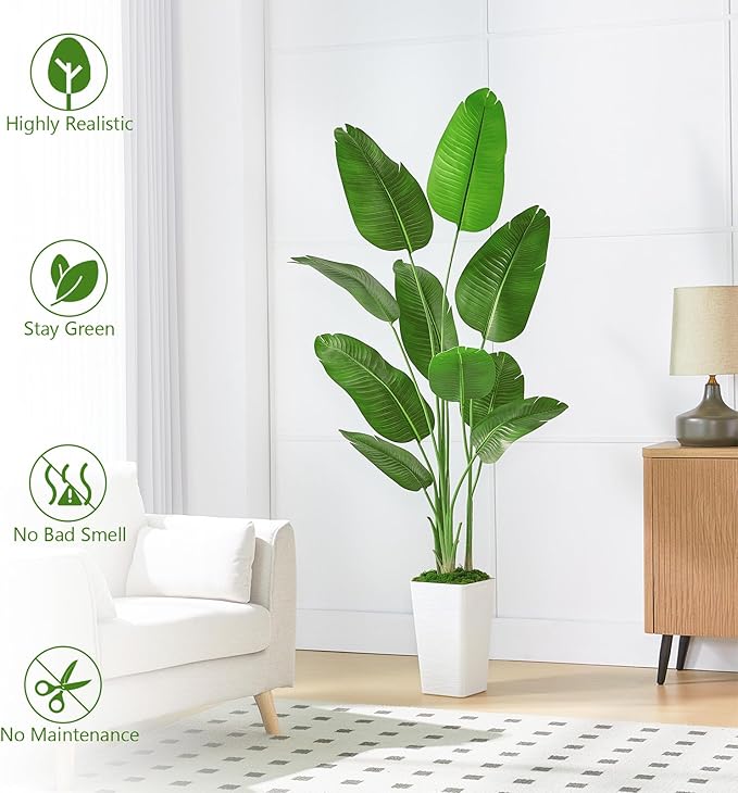 Lifelike Bird of Paradise Silk Artificial Plant Faux Banana Leaf Tree for Home Decor - Perfect Indoor Floor Plant with 9 Trunks (1, Black Planter, 4 FT)