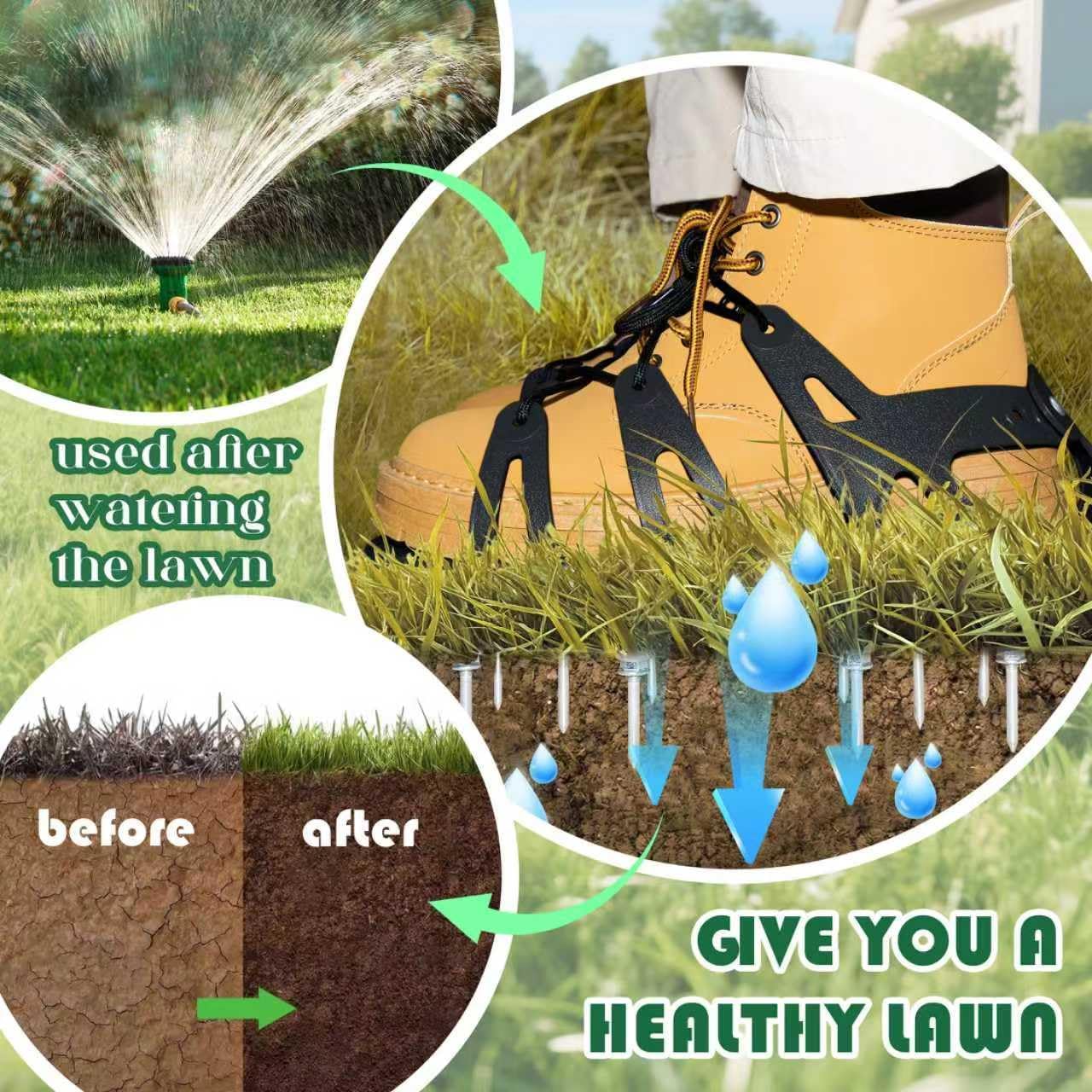 Lawn Aerator Shoes with Spiked Design &Adjustable Wrap Around Lacing,Gardening Tools,Grass Aeration Spikes Tools,Black