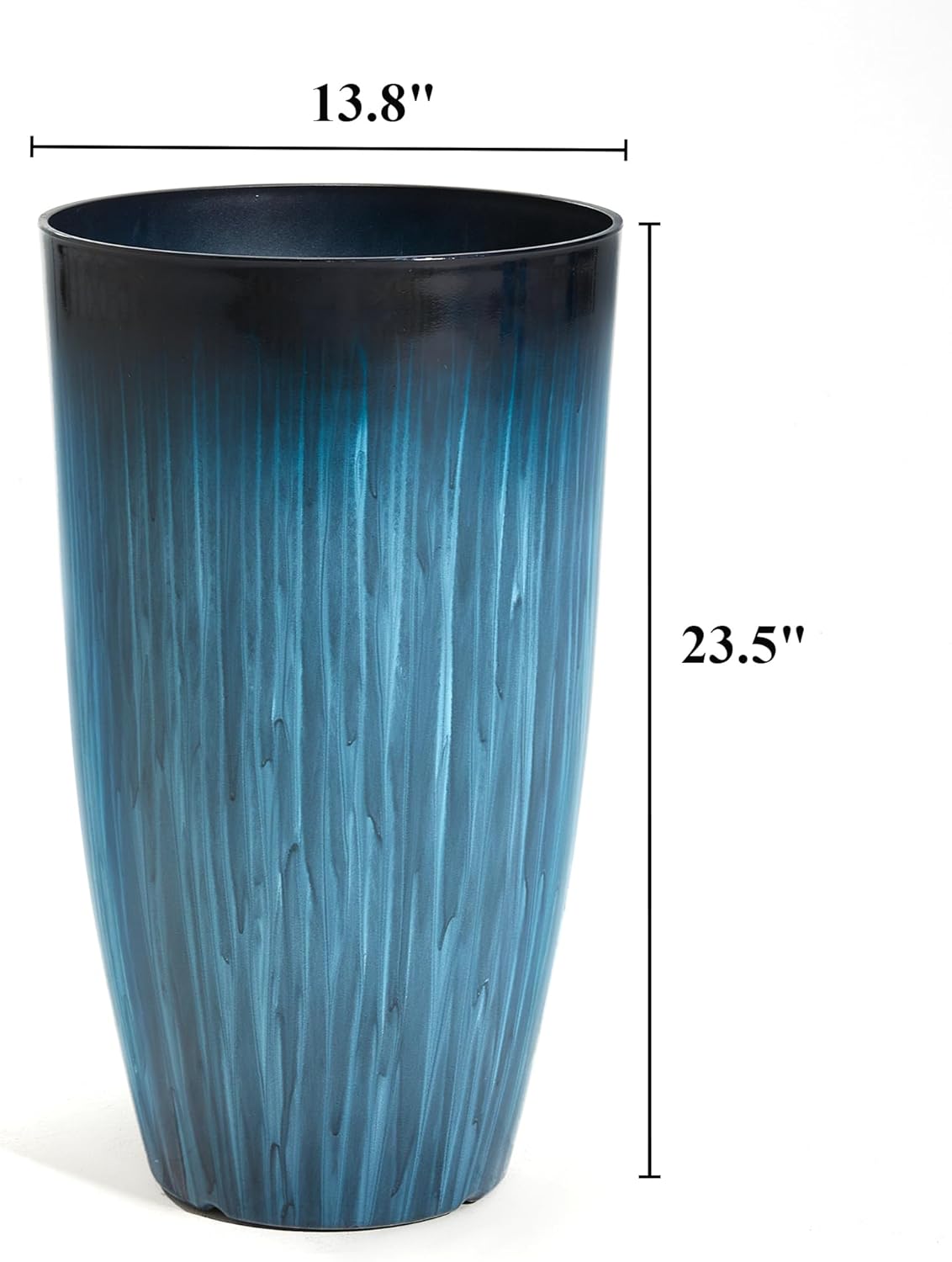 Worth Garden 23.5" Tall Plastic Planters Set of 2 with Drainage Holes, Gradient Blue Glossy Finish, Large Lightweight Round Plant Pots for Indoor Outdoor Use, Decorative Flower Pots for Front Porch