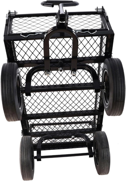 Heavy-Duty Solid Tire Garden Dump Cart - 4.86 cu. ft. Yard Wagon Cart with 600 LBS Capacity & Spacious Mesh Bed (37" x 19.5") - No-Flat Tires, Utility Wagon