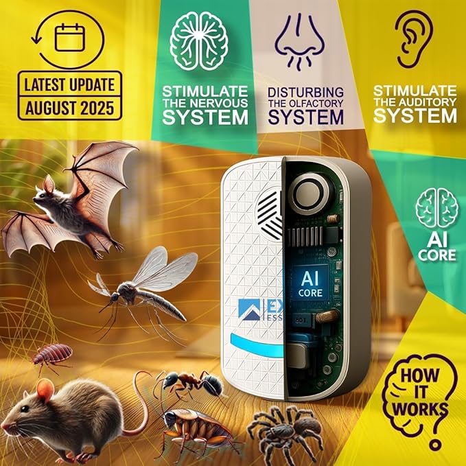 T-Ultrasonic Pest Control 4-Pack: Indoor Plug-in Repeller for Mice, Rodents, Squirrels, Insects, Roach Killer, Ant & Spider Repellent, Bed Bug & Flea Spray and Mouse Traps Alternative