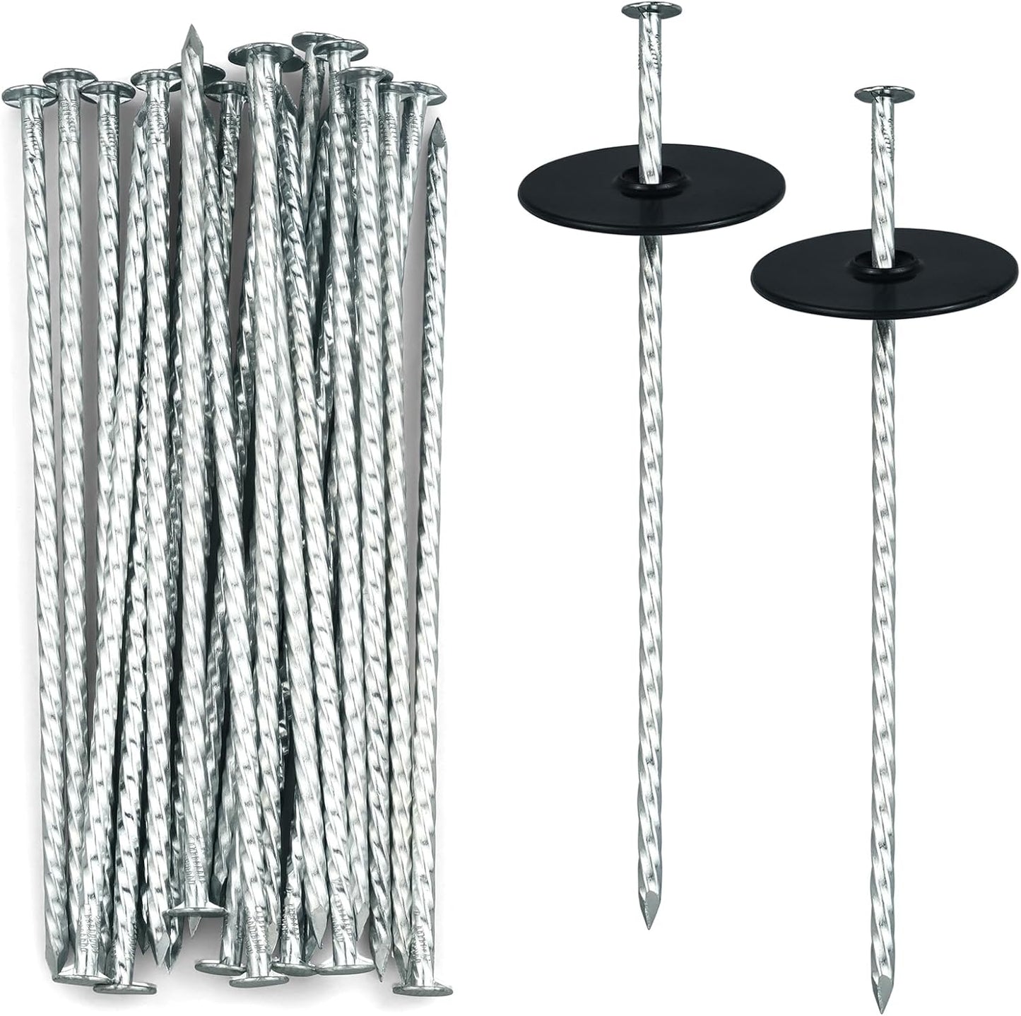 8 Inch Heavy Duty Landscape Stakes with Gasket Caps - 200 Sets Galvanized Spiral Garden Spikes Kit for Securing Weed Barrier Fabric, Artificial Turf, Tent and More