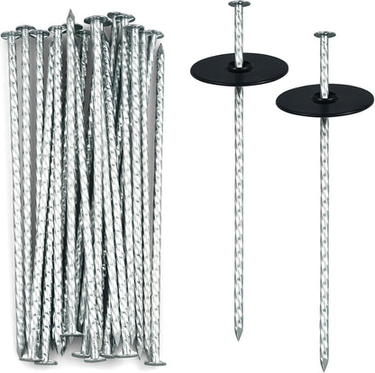 8 Inch Heavy Duty Landscape Stakes with Gasket Caps - 200 Sets Galvanized Spiral Garden Spikes Kit for Securing Weed Barrier Fabric, Artificial Turf, Tent and More