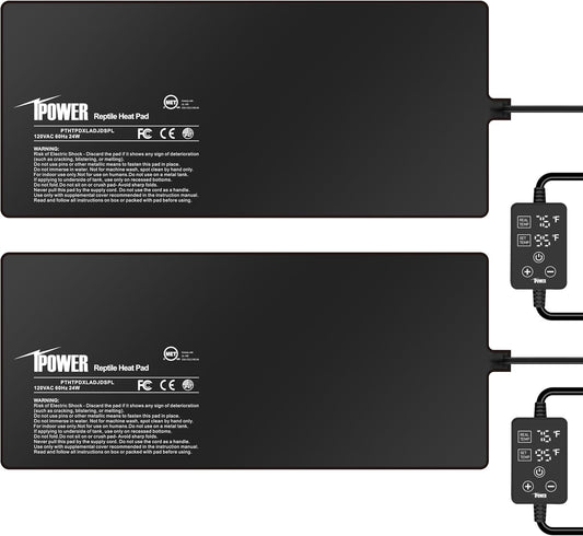 iPower 8 by 18 Inch 24W Reptile Heating Pad with Adjustable Thermostat, Under Tank Warmer Terrarium Heat Mat for Turtles/Snakes/Lizards/Frogs, 2 Pack