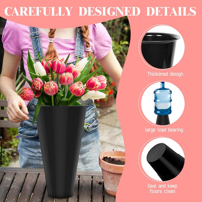 Flower Display Stand with Buckets, 4 Layers 16 PCS Buckets Plant Stand with Wheels, Movable Metal Plant Stand for Terrace Garden, Living Room, Florist Shop (White Frame - Black Buckets, 4-Tier)