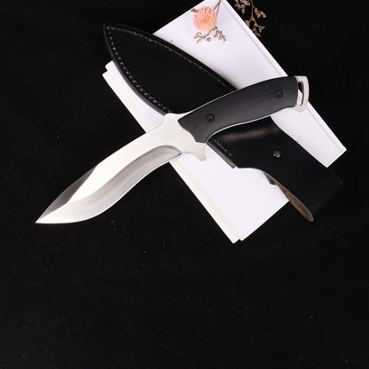 MASALONG kni227 dog leg straight fxied blade Bowie full tang Hunting Knife with Leather Sheath for Camping, Hiking, Survival