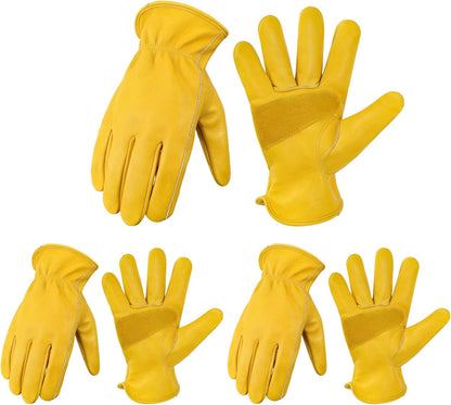Leather Work Gloves for Men & Women, Reinforced Durable Gardening Gloves,Cowhide Work Gloves,Puncture & Cut Resistant