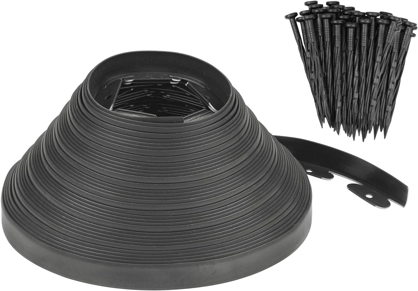 Garden Edging - 100 Feet Plastic Landscaping Edging Border with 93 Pack Spikes Apply to Flower Beds/Grass Lawn/Yard (1.57Inches Tall, Black)