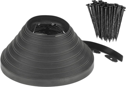 Garden Edging - 100 Feet Plastic Landscaping Edging Border with 93 Pack Spikes Apply to Flower Beds/Grass Lawn/Yard (1.57Inches Tall, Black)