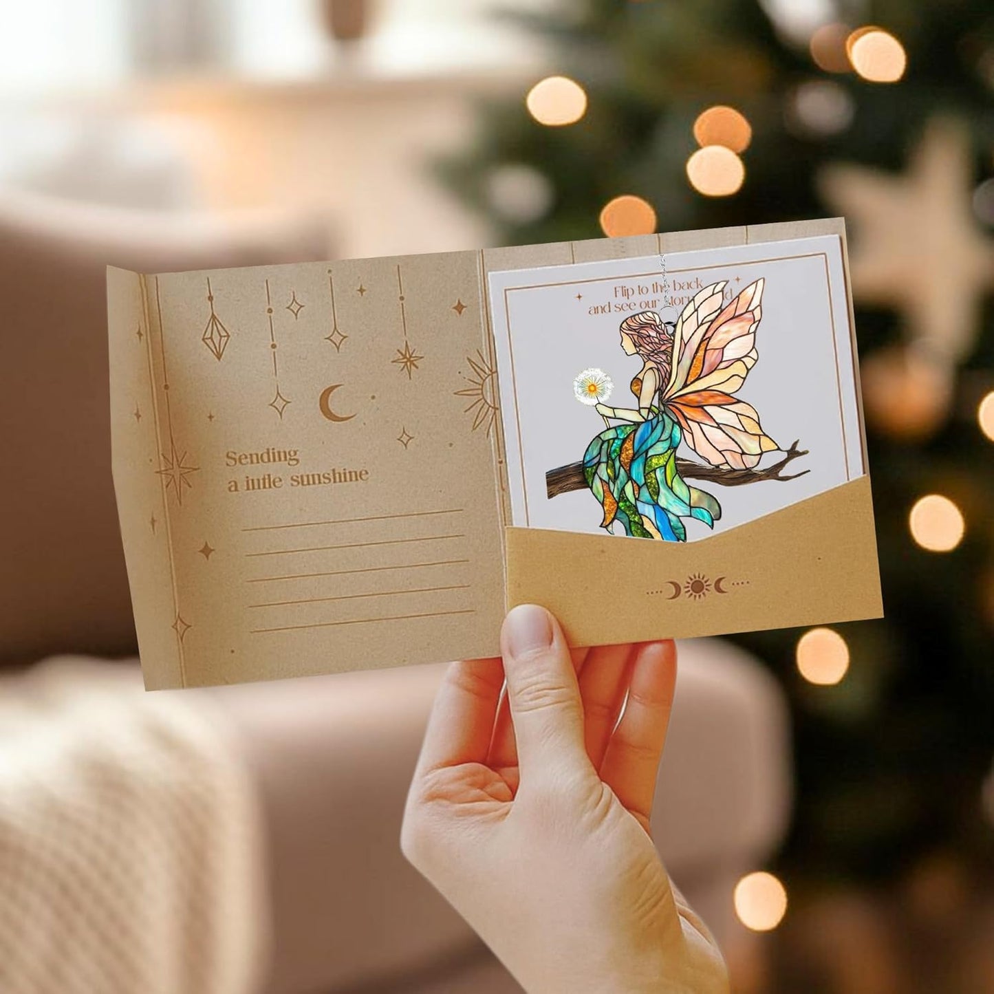 Fairy Cottagecore Acrylic Suncatcher Stained Glass Effect Window Car Hanging Christmas Ornament Indoor Outdoor Decor Garden Sun Catcher Panel for Fairy Tale Lover for Women Mom Grandma