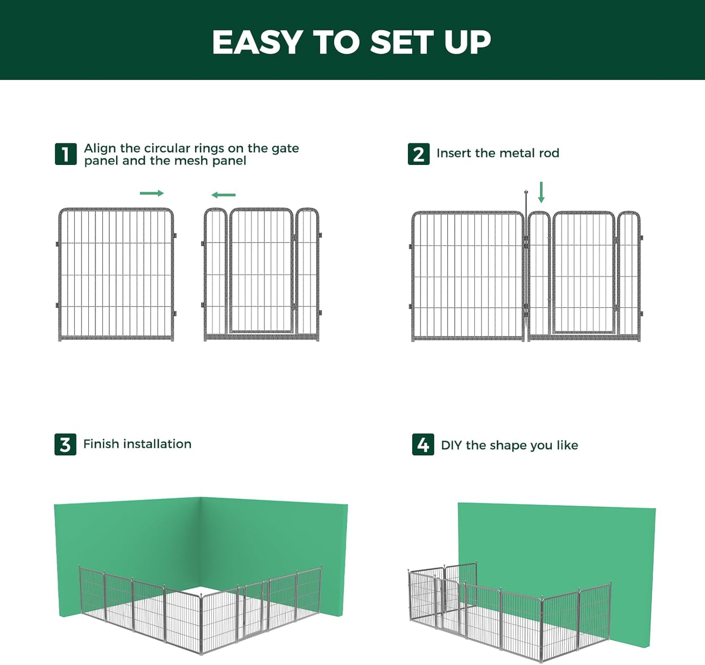 FXW Garden Fence Outdoor for The Yard – 32in(H) x 18.2ft(L) Heavy Duty Metal Animal Barrier for Dog and Rabbit, Decorative Dog Fence, 8 Panels, Silver