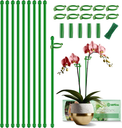 Plant Support Stakes for Indoor Plants SupKing Orchid Sticks with Clips 15 inch 10Pcs Garden Stake Extended to 2/3/4ft for Outdoor Potted Tomato Rose Vegetables House Palnts Comes with 20 Plants Ties