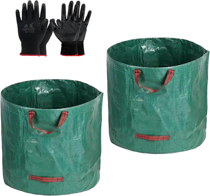 2 PCS 106 Gallon Yard Waste Bags, Reusable Lawn and Leaf Bags Heavy Duty Garden Bags with 2 Pair Gloves for Clean Up Outdoor Debris Leaves Grass Clippings