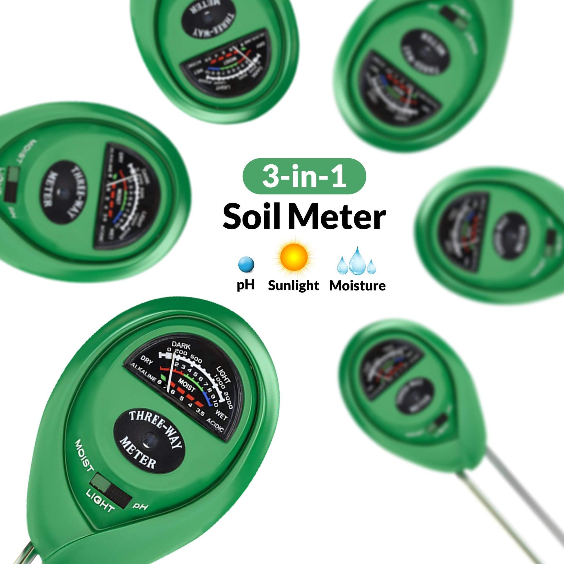 Soil Moisture Meter, Accurate No Battery Need Soil PH/Light Meter for Plant