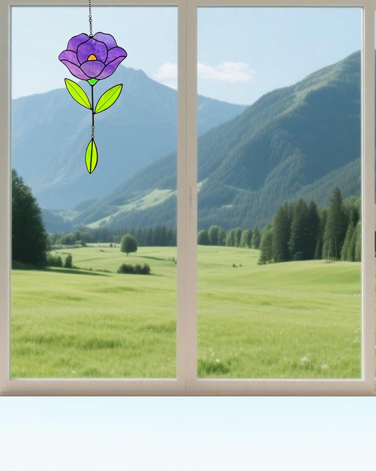 Flower Suncatchers, Stained Glass Window Hangings, Garden Suncatchers for Window and Wall Decor (Purple)