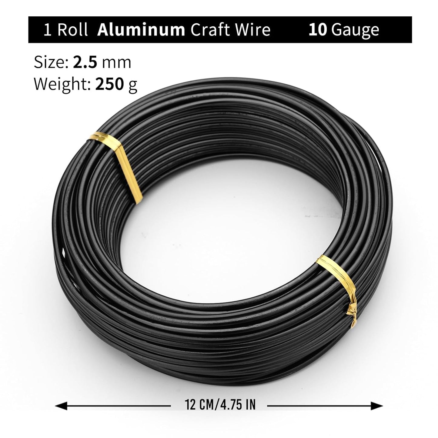 Black-2.5mm-Anodized Aluminum Bonsai Training Wire 250g/10gauge Large Roll,Many Size to Choose,KSVZS Bendable Metal Wire for Crafts,Sculpting,Armature and Daily Use,Necessities for Family