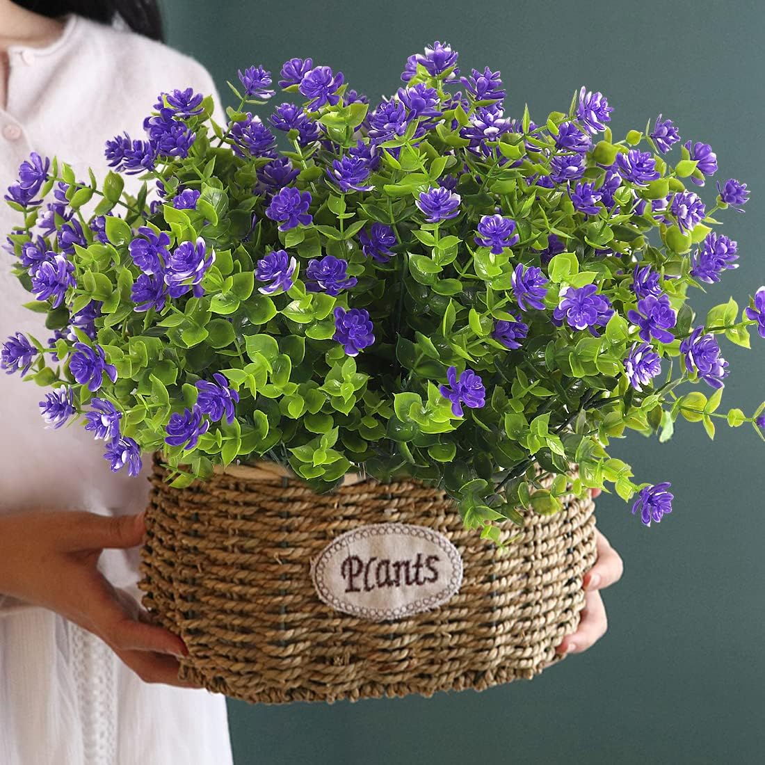 12 Bundles Artificial Flowers Faux Outdoor Plastic Plants UV Resistant Shrubs,Artificial Plants Outdoor Decorations for Patio Outdoor Fake Plants Spring Decorations for Home Front Porch Decor(Purple)