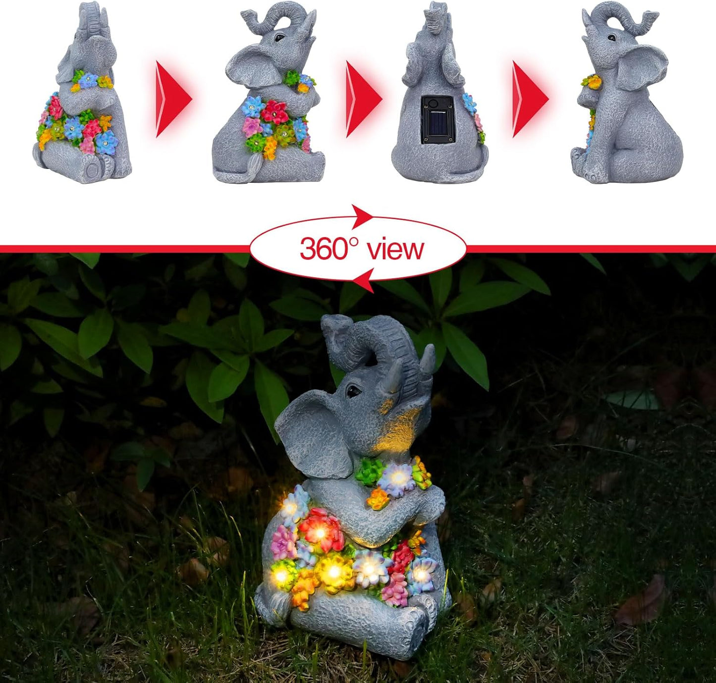 Womens Gifts Solar Statues for Garden Decor, Outdoor Elephant Sculptures for Clearance Lights for Outside Lawn Ornaments Porch Patio Balcony Yard Home Birthday Gifts for Mom Grandma Women