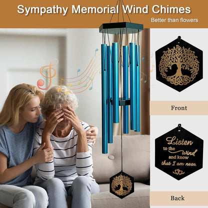 33" Tree of Life Memorial Wind Chimes | Soothing Blue Sympathy Wind Chime for Loss of Loved One, Calming Melody & Deep Tone, Outdoor Garden Decor & Housewarming Gift