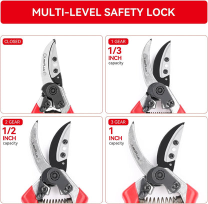 Rose Floral Scissors,Pruning Shears, SK5 Steel Blade with Anti-Rust Coating, Flower Handheld Clipper Pruner and Holder. Solid Aluminum Handle, Ergonomic Grip. Ideal for Gardens, Florists
