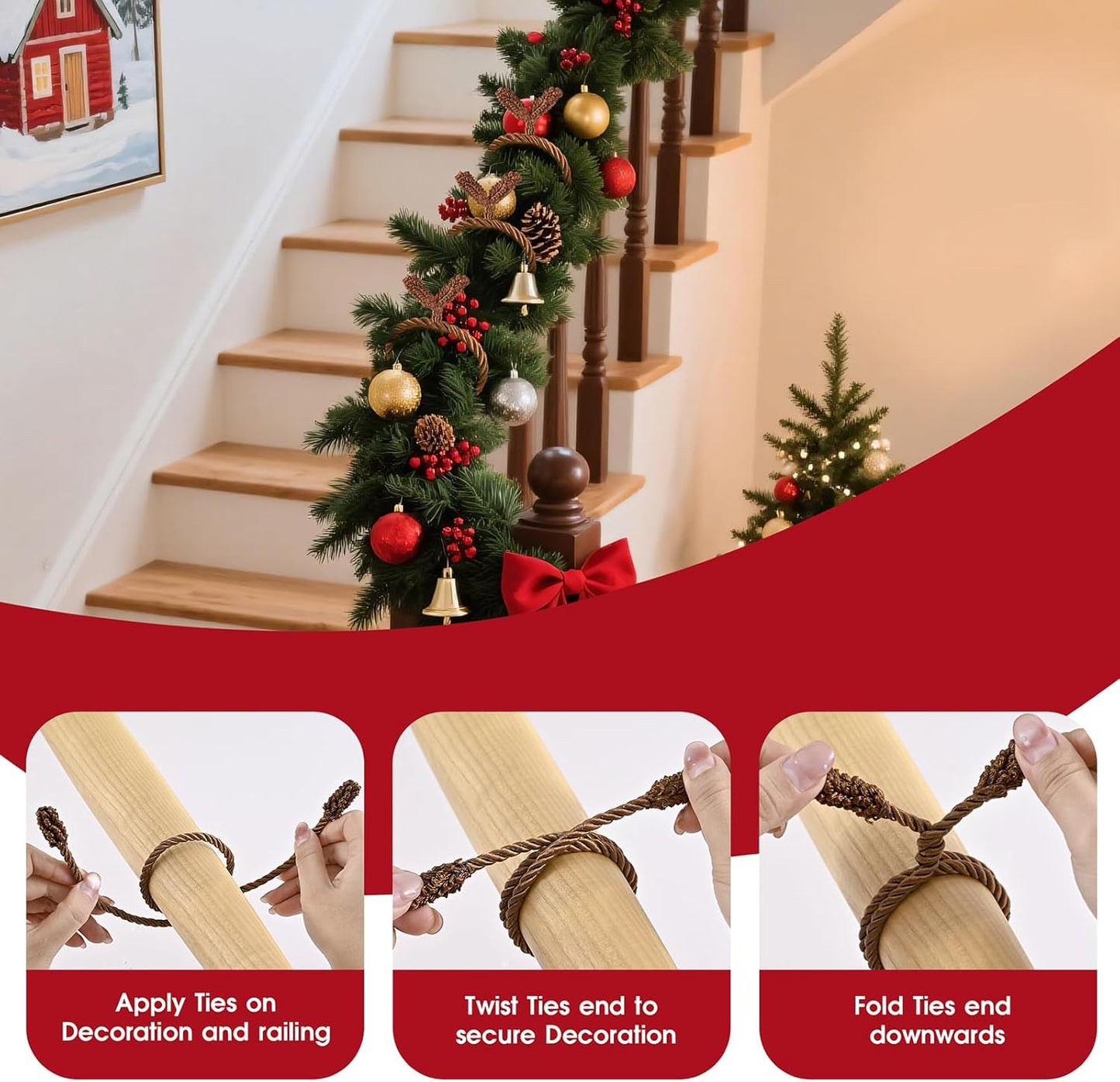 Christmas Garland Ties, 16Pcs 20in Garland Twist Ties for Banister, Reusable and Flexible Decorative Twist Tie for Home Decorations and Holiday Craft Gift Wrapping - Brown