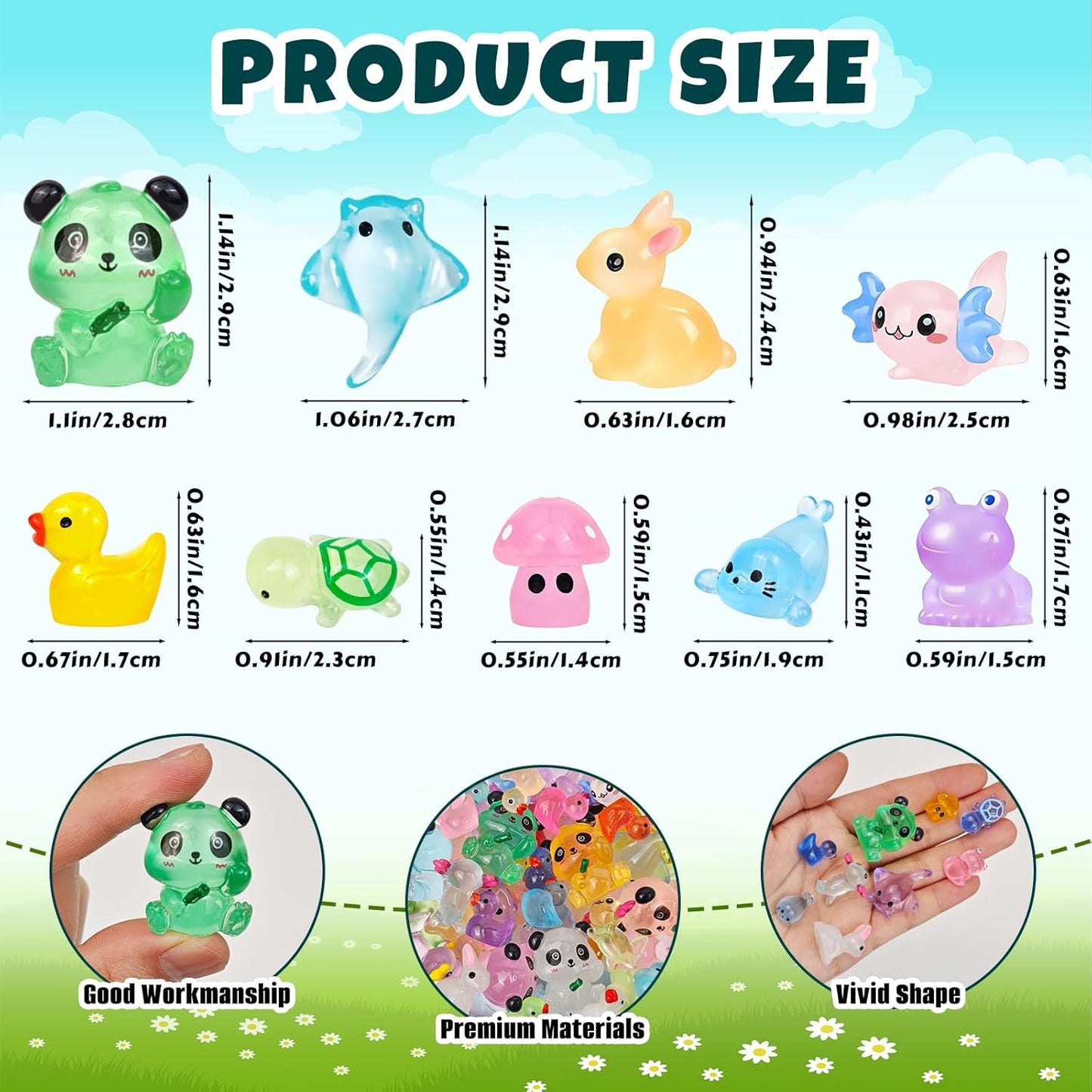 120 Pcs Luminous Mini Resin Animals Glow in The Dark Small Little Tiny Resin Figurines Ducks Axolotls Pandas Garden Miniature Figures for Crafts Micro Landscape Decoration Fairy Garden Accessories