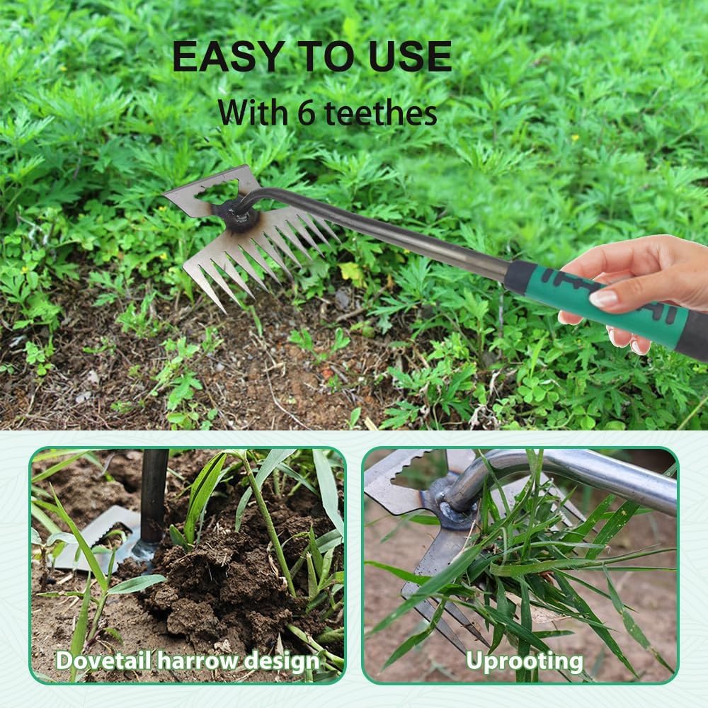 Weed Puller Tool Gardening Hand Weeder Tools,2025 New Weeding Artifact Uprooting Weeding Tool,6 Teethes Manganese Steel Weed Removal Tool, Dual Purpose Manual Weed Pulling Tool for Lawn Garden