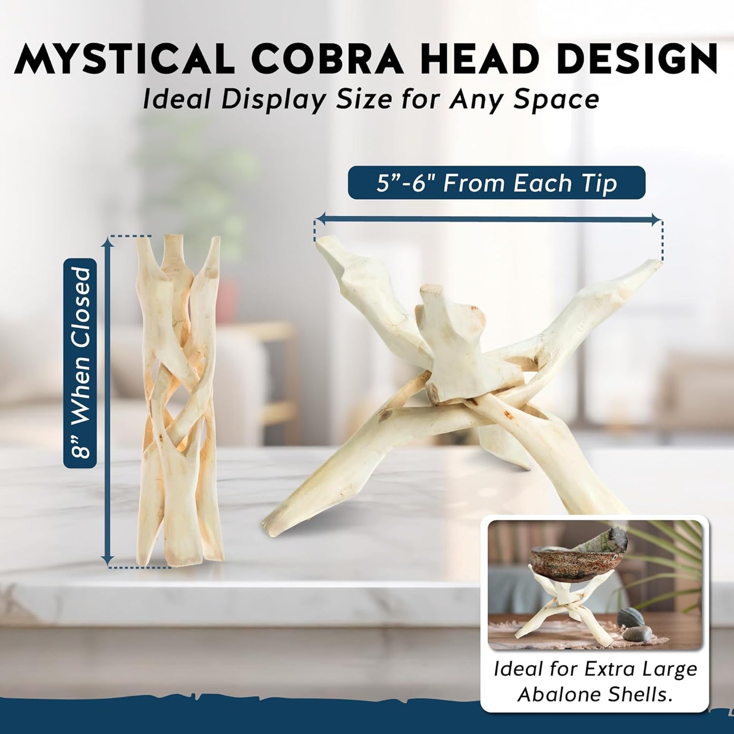 Alternative Imagination 8” Natural Wooden Tripod Stand - Home Decor Holder for Abalone Shell, Crystal Ball, Trinket Dish, Jewelry Dish, Key Bowl, Geode, and More