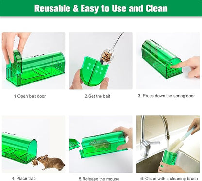 4 Pcs Humane Mouse Traps Indoor for Home, Live Mouse Trap, Reusable Mice Trap Catcher for House & Outdoors
