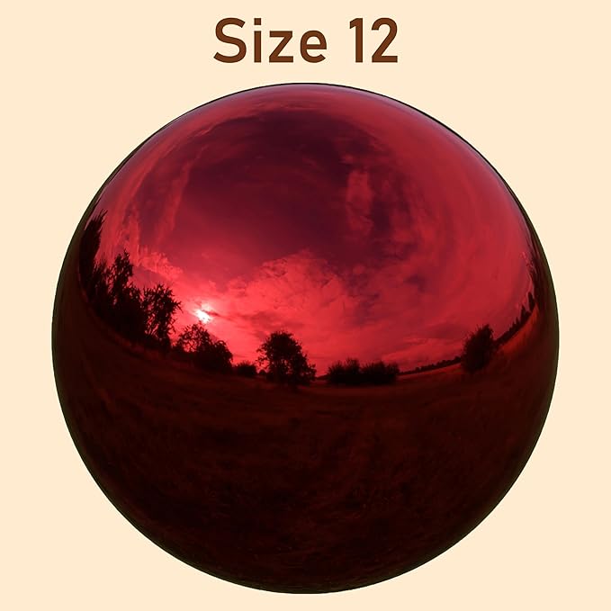 Lulu Decor, Red Stainless Steel Gazing Mirror Ball Size 12, Smooth Reflective Shiny Garden Decoration Globe