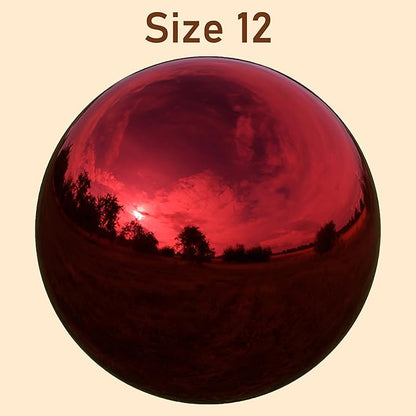 Lulu Decor, Red Stainless Steel Gazing Mirror Ball Size 12 with Stand