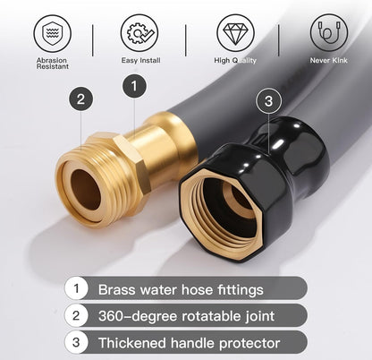 Garden Hose 5/8" x 25ft - No-Kink Flexible Water Hose 600 PSI Burst Pressure, Lightweight & Durable for Yard, Car Wash, Pets Gray