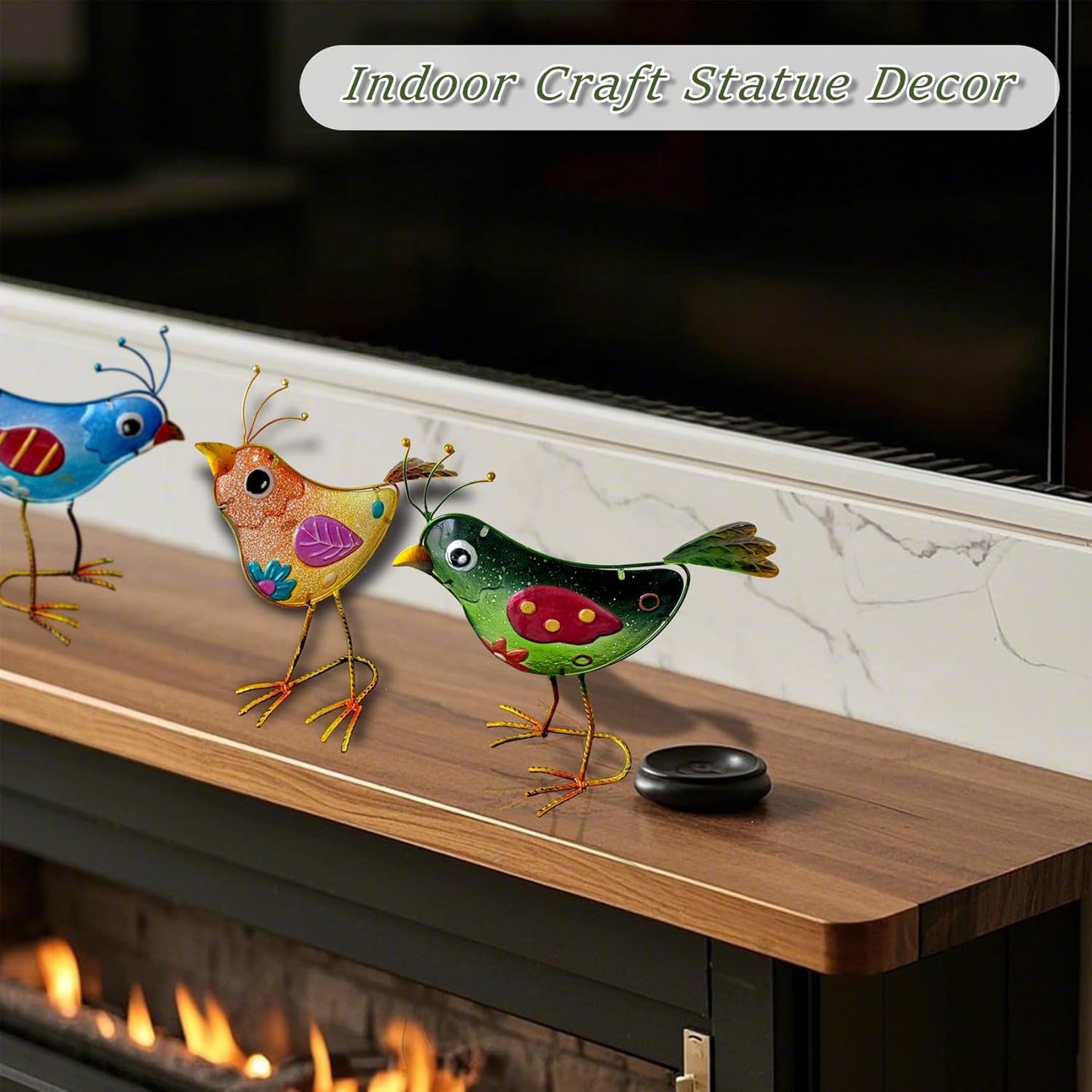 Garden Statues 3-Piece Metal & Glass Bird Figurines Set - Waterproof Outdoor Sculptures, Colorful Bird Garden Decorations Yard Art for Indoor & Outdoor Patio Lawn