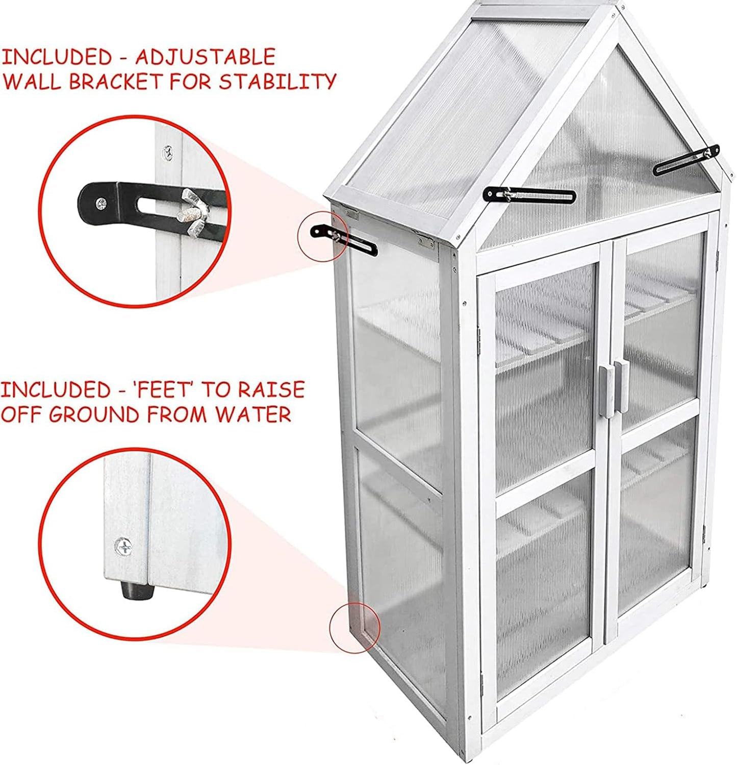 JOYBASE Wooden Mini Cold Frame Greenhouse for Outdoor with Adjustable Shelves, Opening Roof & Wall Mounts - Ideal for Patio, Balcony & Garden, Grey