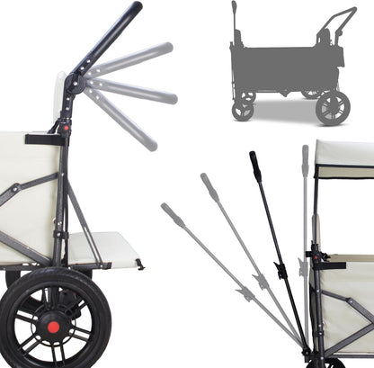 Collapsible Foldable Wagon Cart with Quick-Release Wheels & 2 Seats - Heavy-Duty Utility Wagon 265LBS Capacity for Camping, Garden, Shopping (Beige)