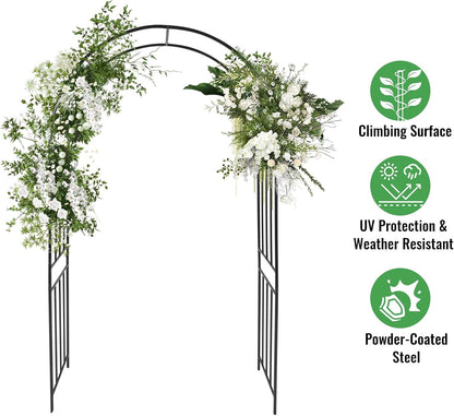 Metal Garden Arch 7.2ft High Wide Garden Arbor for Various Climbing Plant Outdoor Garden Archway Arbor Trellis for Lawn Wedding Party Decoration Ceremony