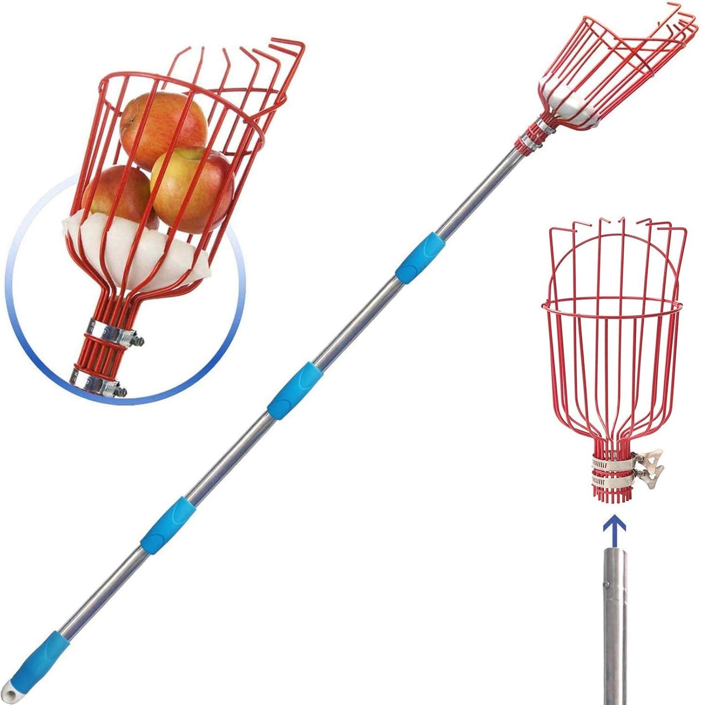 Fruit Picker Tool, Fruit Picker Pole with Basket Height Adjustable - 8FT Mango Lemon Orange Apple Picker - Fruits Catcher Tree Picker for Getting Fruits