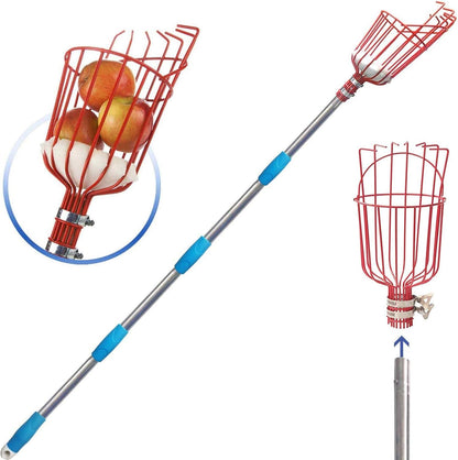 Fruit Picker Tool, Fruit Picker Pole with Basket Height Adjustable - 8FT Mango Lemon Orange Apple Picker - Fruits Catcher Tree Picker for Getting Fruits