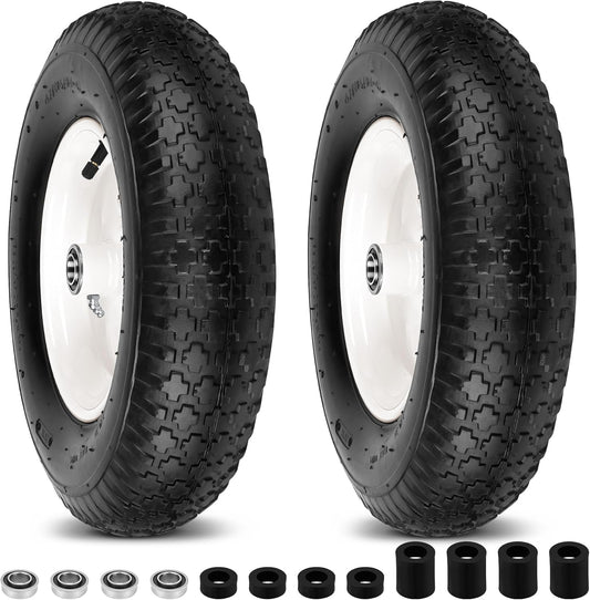 4.80/4.00-8" Wheelbarrow Tubed Tires and Wheels, 16" Universal Fit Pneumatic Tires with 3/4" or