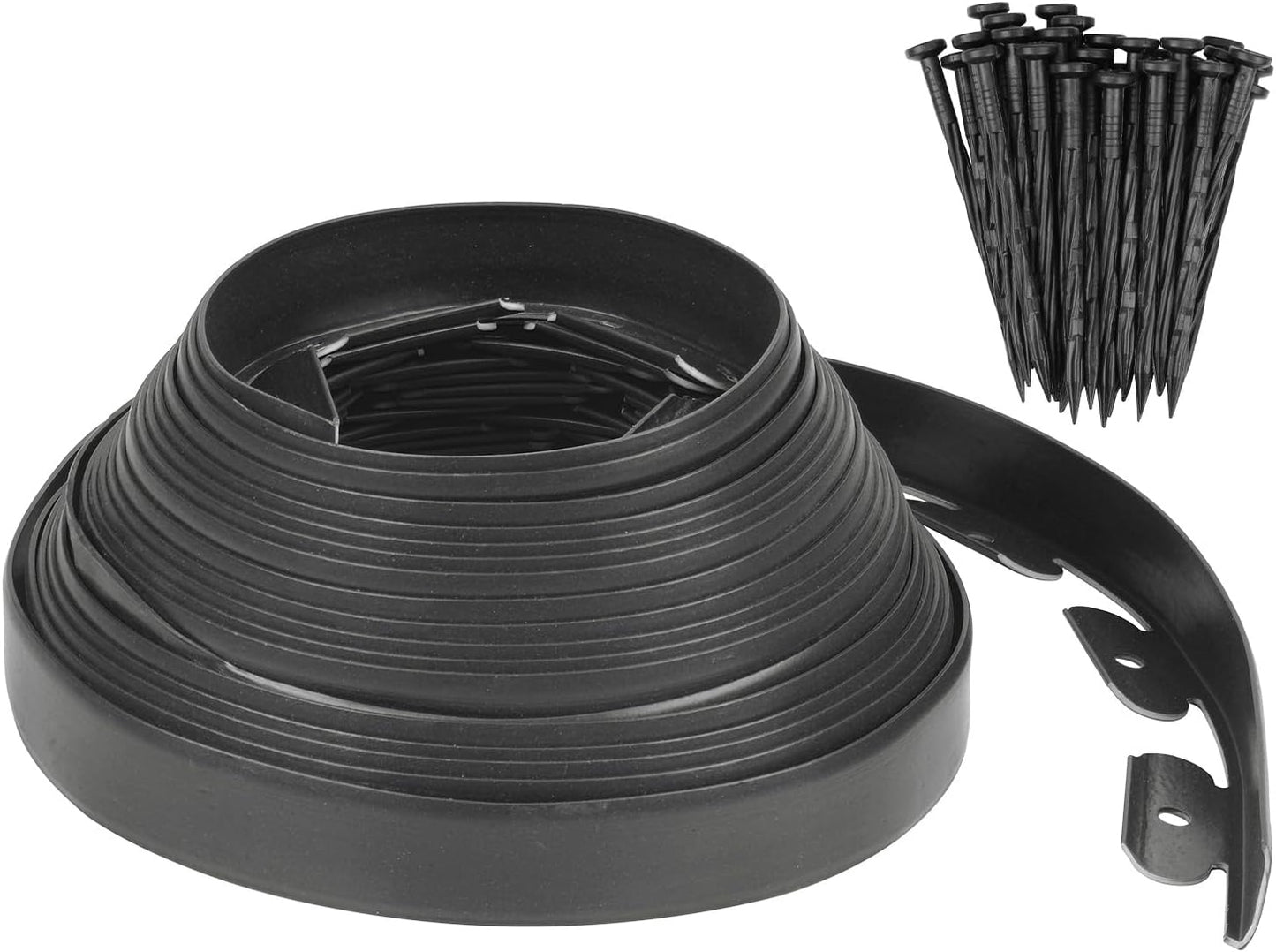 Garden Edging - 46 Feet Plastic Landscaping Edging Border with 42 PCS Spikes Apply to Flower Beds/Grass Lawn/Yard (46FT x 1.57IN, Black)